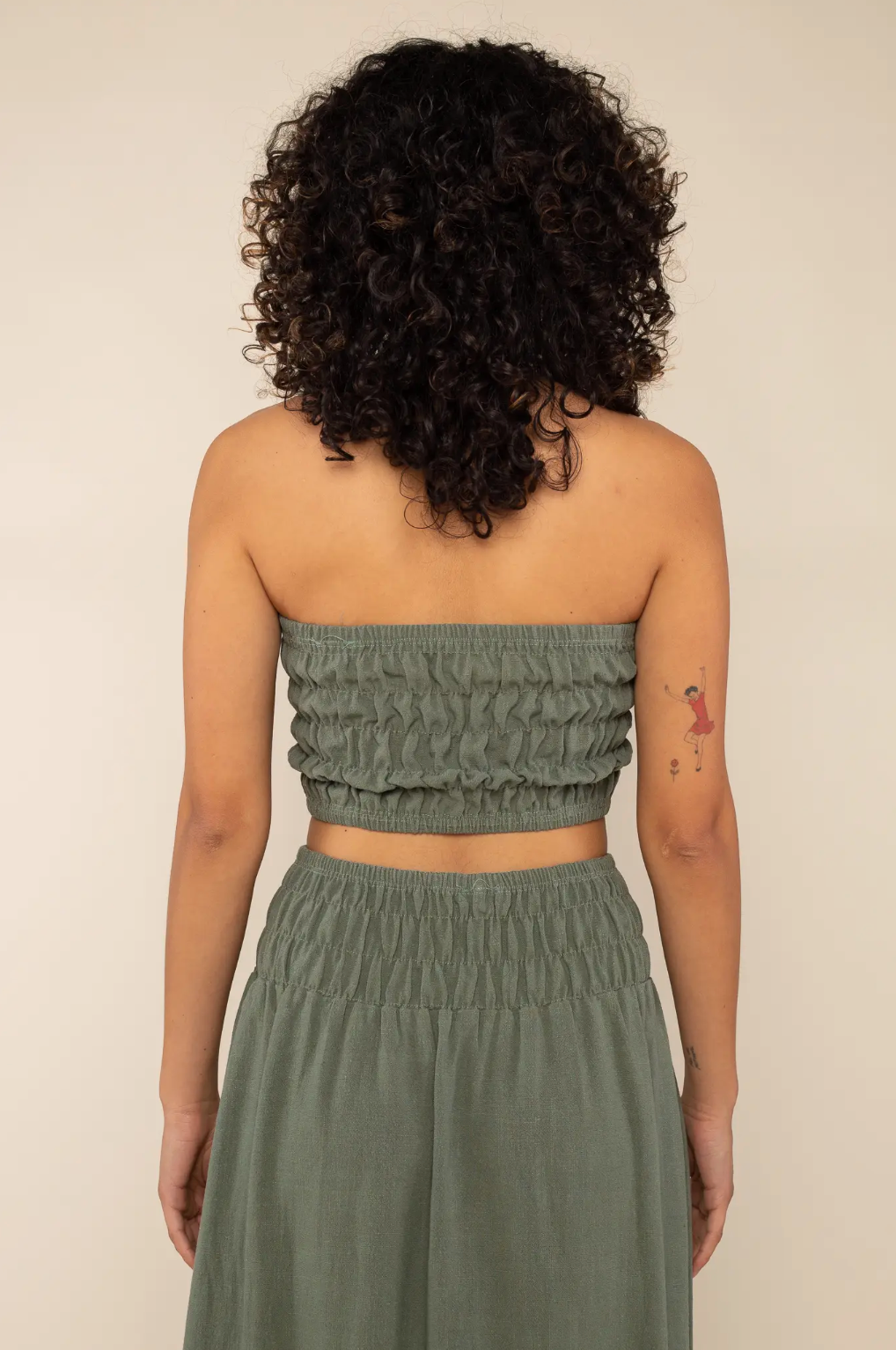 Emma Linen Strapless Smocked Crop Top Sage - Belle + Blossom