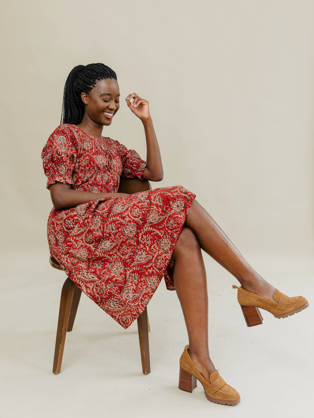 Santo A-Line Midi Short Sleeve Dress Red - Belle + Blossom