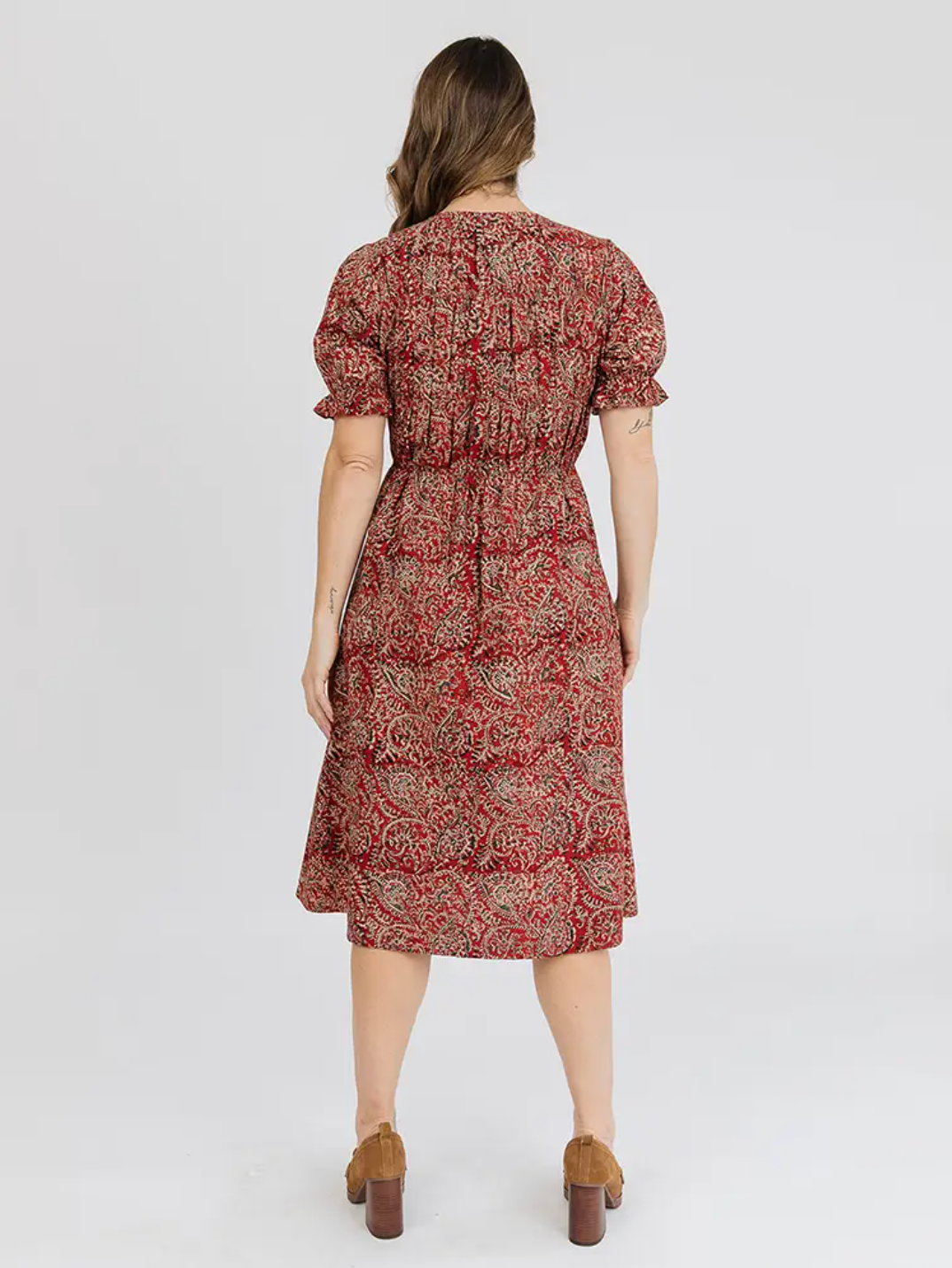Santo A-Line Midi Short Sleeve Dress Red - Belle + Blossom
