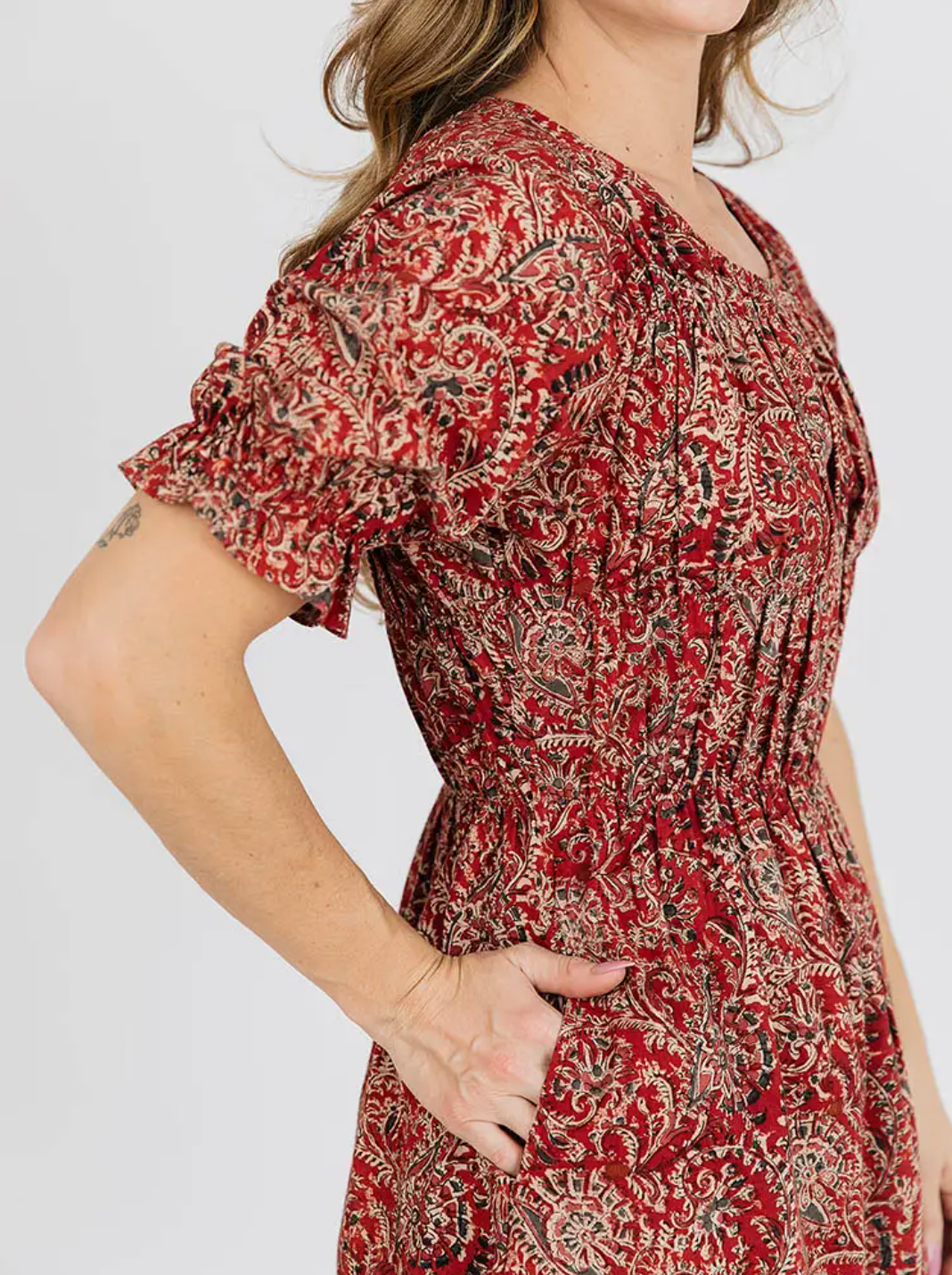 Santo A-Line Midi Short Sleeve Dress Red - Belle + Blossom