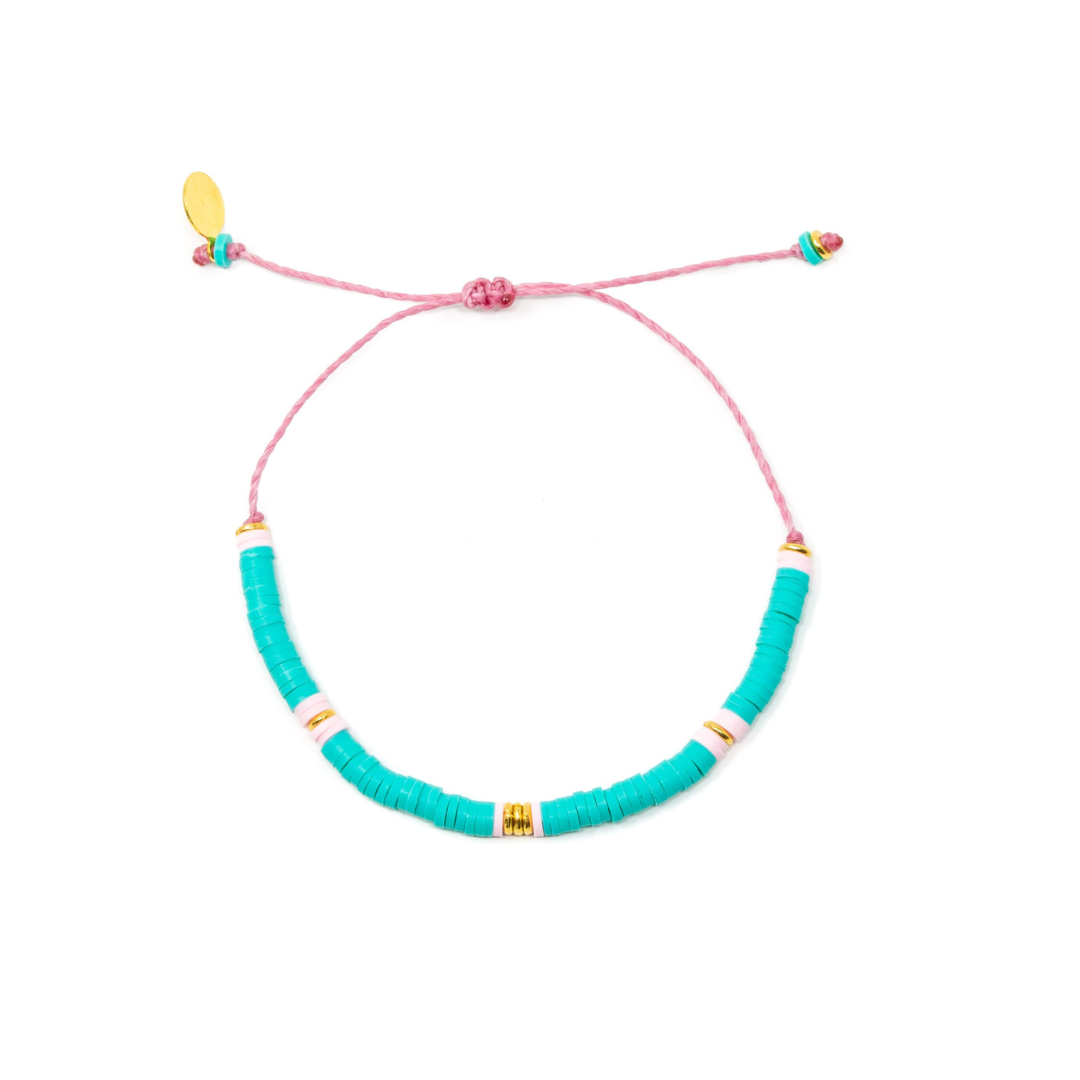 Disk Bracelet Teal & Light Pink - Belle + Blossom
