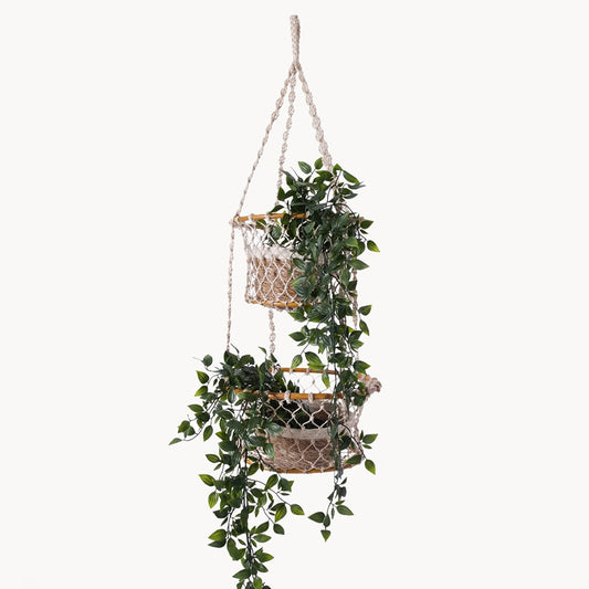 Macrame Double Basket Hanger - Belle + Blossom