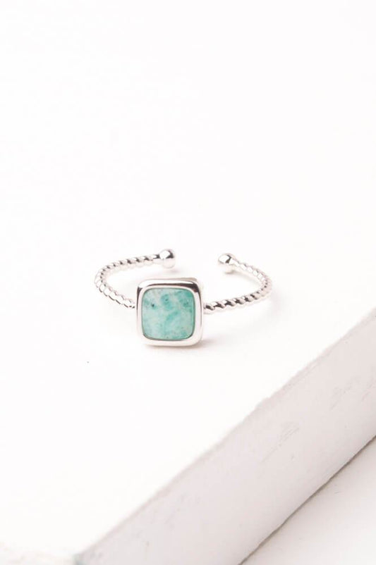 White Gold Amazonite Ring - Belle + Blossom