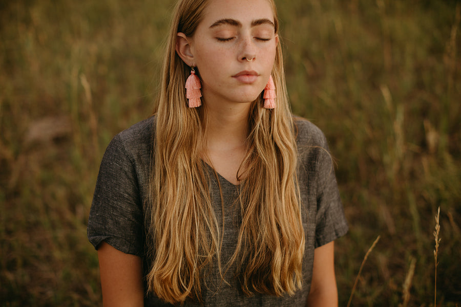 Tiered Tassel Earrings - Pink - Belle + Blossom