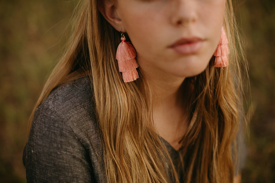 Tiered Tassel Earrings - Pink - Belle + Blossom