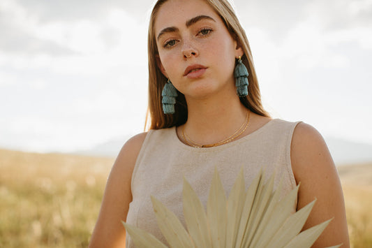 Tiered Tassel Earrings - Teal - Belle + Blossom