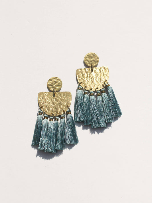 Tasseling Earrings - Teal - Belle + Blossom